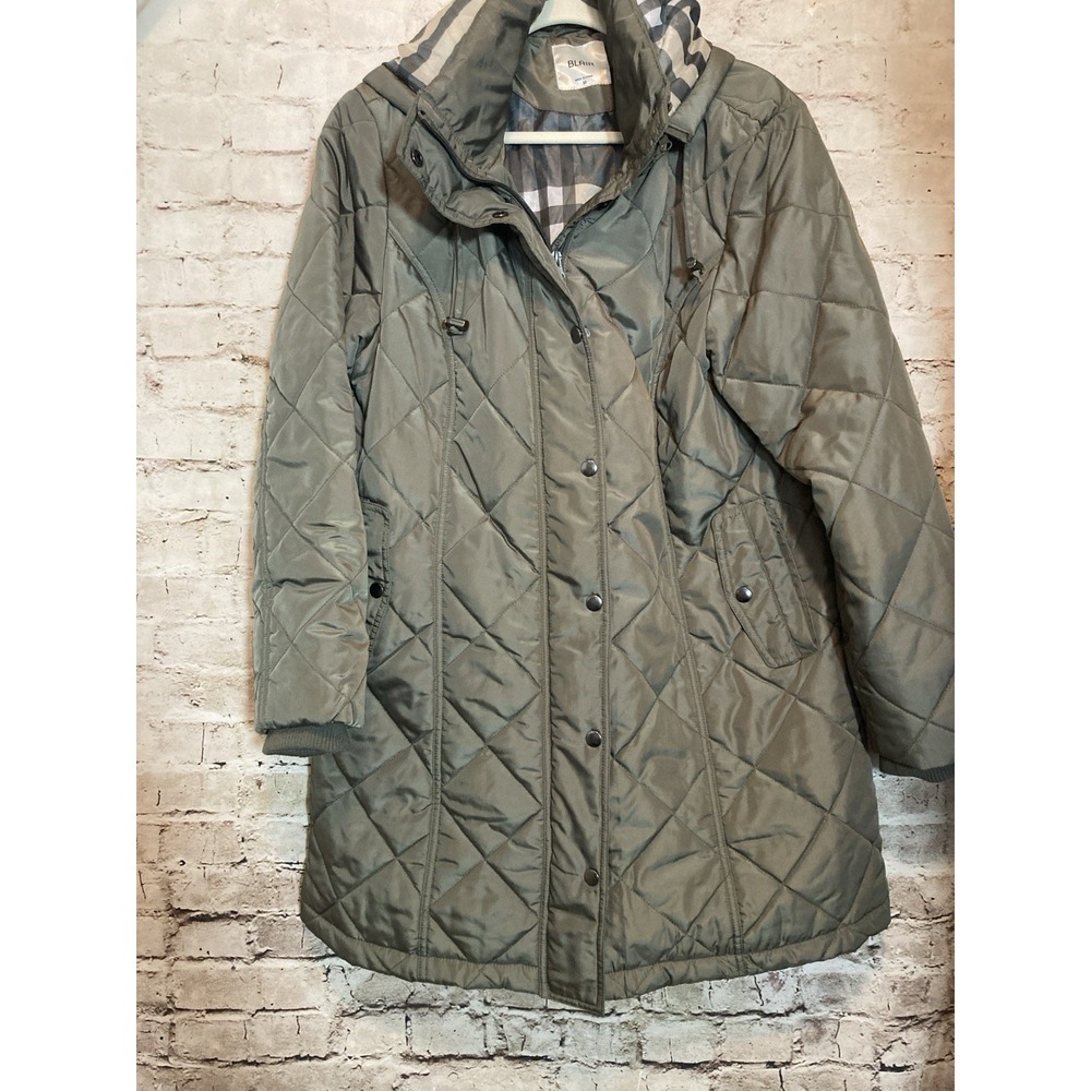Blair Coat Medium Olive Green Quilted Hooded Lightweight Parka Pockets Zip Up